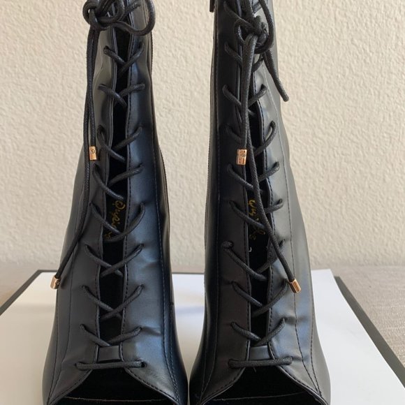 Black Lace up Peep Toe Bootie - Picture 6 of 6